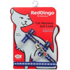 Postroj Red Dingo s vodítkem - kočka- Fish Rfx- Tm.Modrá