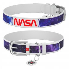 Obojek kožený Waudog NASA21 bílý (30-39cm/2cm)
