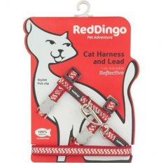 Postroj Red Dingo s vodítkem - kočka- Ziggy Rfx - Červená