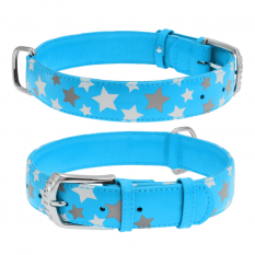 Obojek kožený Waudog Stars modrý (30-39cm/2cm)